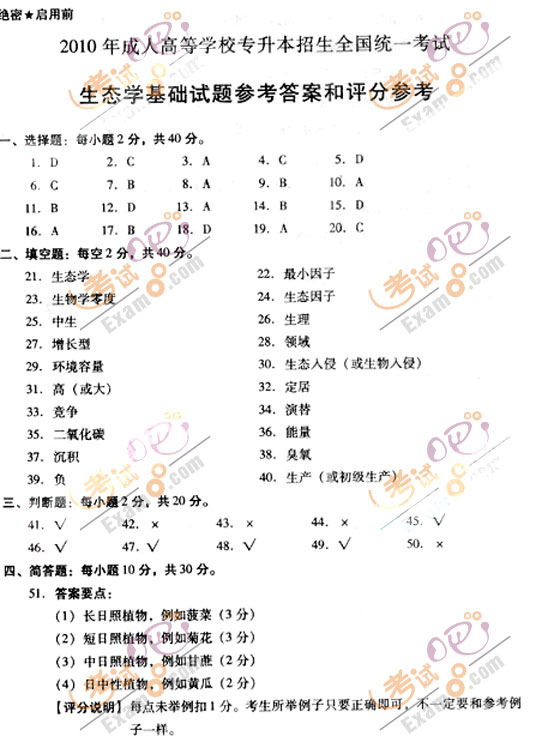 2010成人高考专升本生态学基础试题及答案(图5) 2010成人高考专升本生态学基础试题及答案(图5)